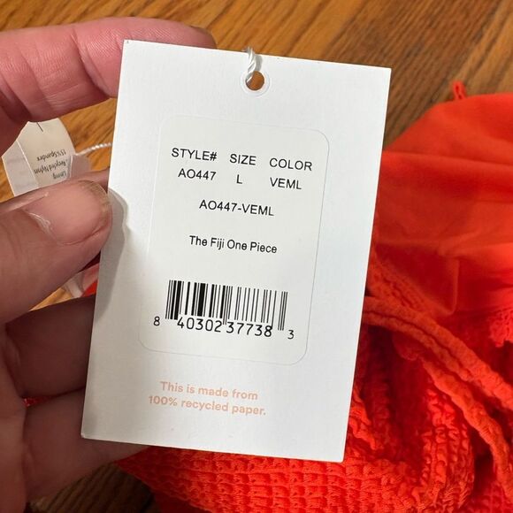 Andie The Fiji One Piece Seersucker Vermillion Orange size L NWT - Picture 7 of 7